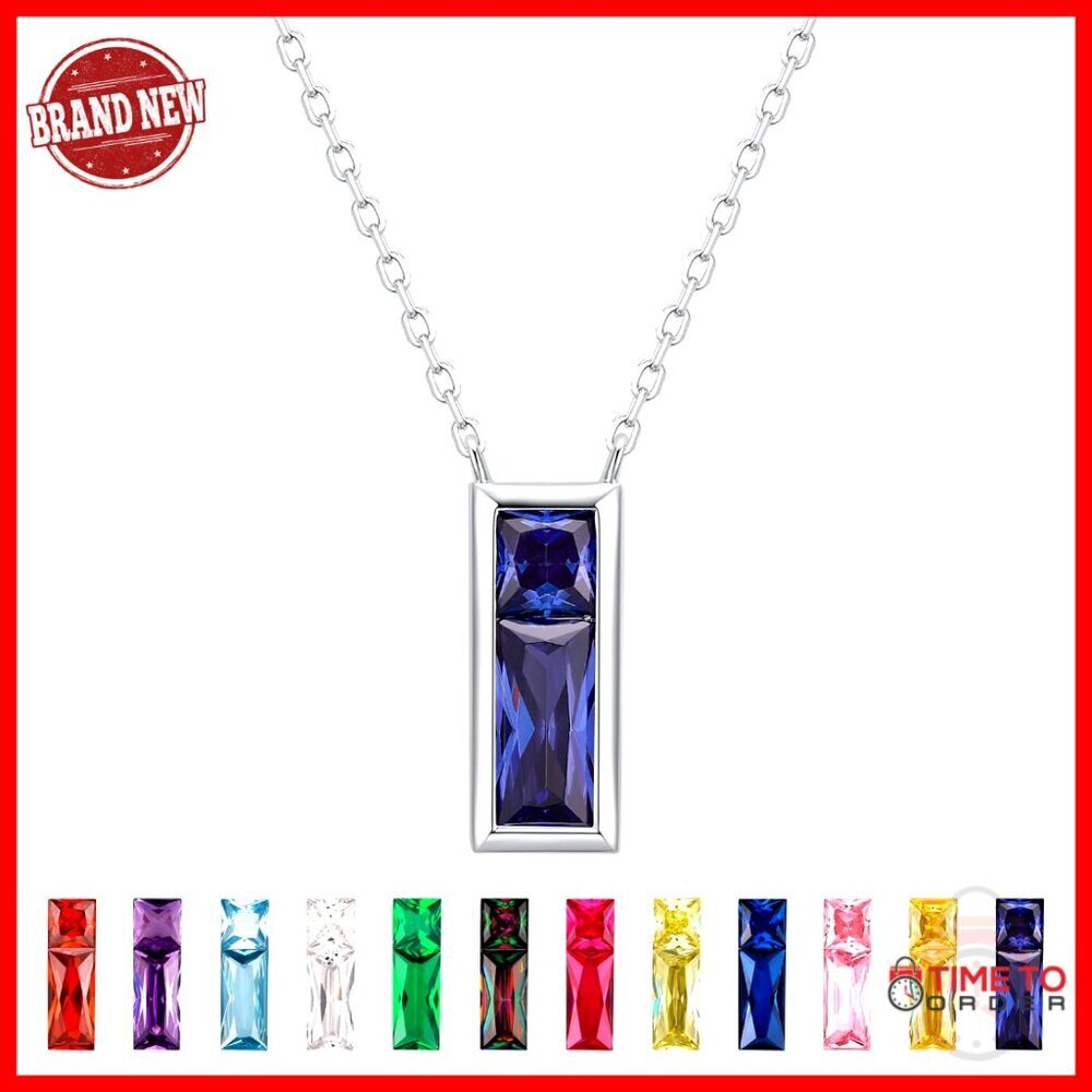 Sterling Silver Birthstone Necklace with 12 Cubic Zirconia Pendants